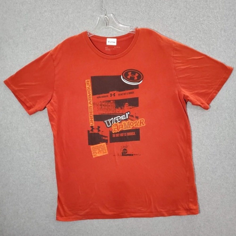 Under Armour Men Shirt XL Red The Only Way Is Through Logo Graphic Crew Neck Tee